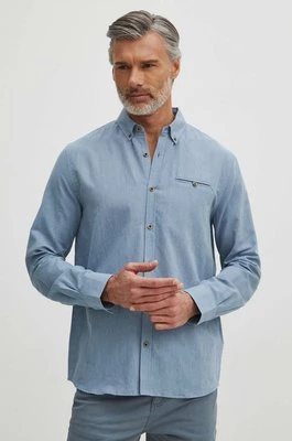 Medicine koszula lniana męska kolor niebieski regular z kołnierzykiem button-down