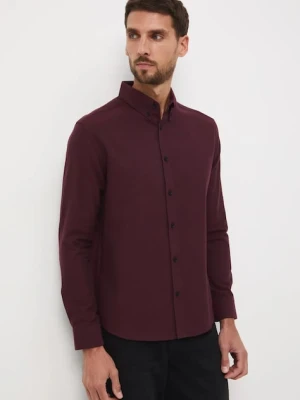 Medicine koszula męska kolor bordowy slim z kołnierzykiem button-down