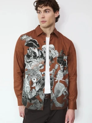 Medicine koszula męska kolor brązowy regular z kołnierzykiem klasycznym