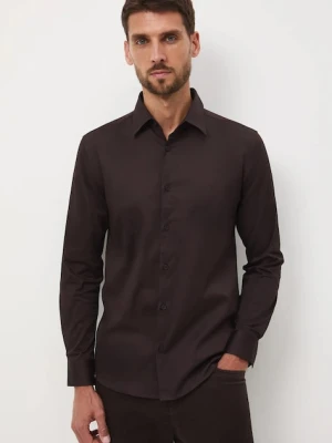 Medicine koszula męska kolor brązowy slim z kołnierzykiem klasycznym