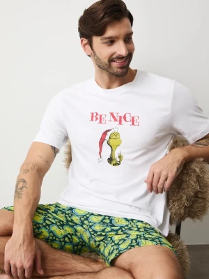 Medicine piżama bawełniana męska kolor biały wzorzysta