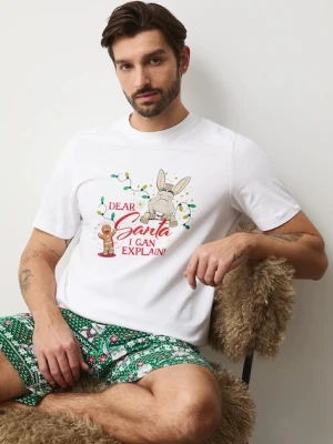 Medicine piżama bawełniana męska kolor biały wzorzysta