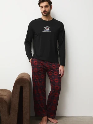 Medicine piżama bawełniana męska kolor czarny wzorzysta