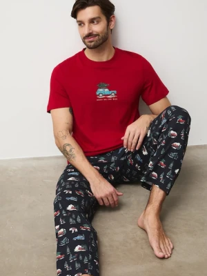 Medicine piżama bawełniana męska kolor czerwony wzorzysta
