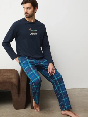 Medicine piżama bawełniana męska kolor granatowy wzorzysta