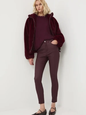 Medicine spodnie damskie kolor bordowy dopasowane medium waist