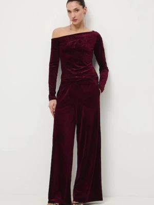 Medicine spodnie damskie kolor bordowy szerokie medium waist