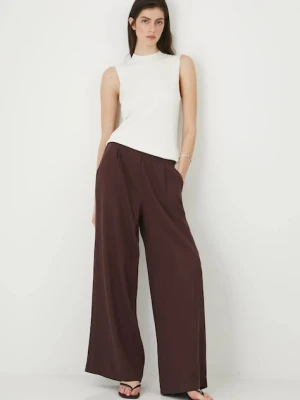 Medicine spodnie damskie kolor brązowy szerokie high waist
