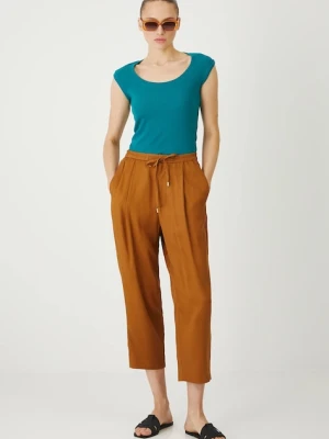 Medicine spodnie damskie kolor brązowy szerokie medium waist