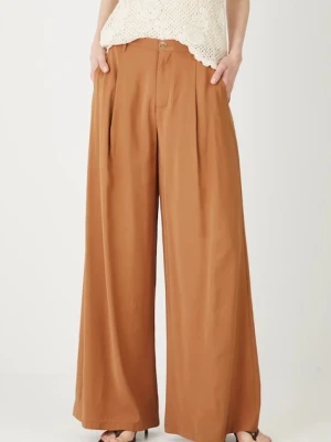 Medicine spodnie damskie kolor brązowy szerokie medium waist