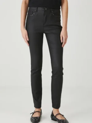 Medicine spodnie damskie kolor czarny dopasowane medium waist
