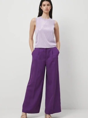 Medicine spodnie damskie kolor fioletowy szerokie high waist