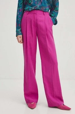 Medicine spodnie damskie kolor różowy szerokie high waist
