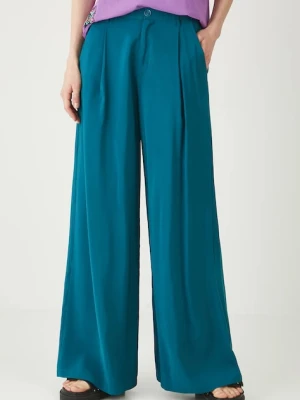 Medicine spodnie damskie kolor turkusowy szerokie medium waist