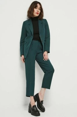 Medicine spodnie damskie kolor zielony fason chinos high waist