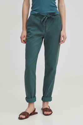 Medicine spodnie damskie kolor zielony fason chinos high waist