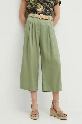 Medicine spodnie damskie kolor zielony fason culottes high waist