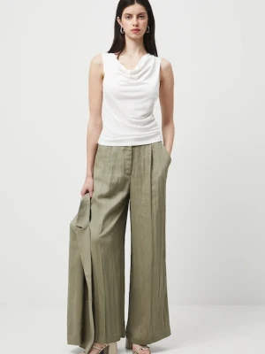 Medicine spodnie damskie kolor zielony szerokie high waist
