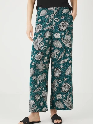Medicine spodnie damskie kolor zielony szerokie medium waist