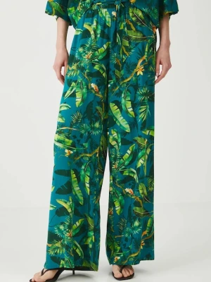 Medicine spodnie damskie kolor zielony szerokie medium waist