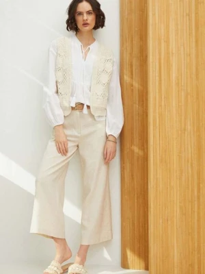 Zdjęcie produktu Medicine spodnie lniane damskie kolor beżowy fason culottes high waist