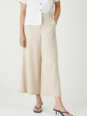 Medicine spodnie lniane damskie kolor beżowy fason culottes high waist