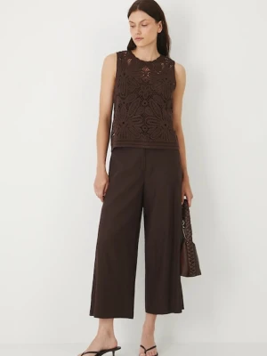Medicine spodnie lniane damskie kolor brązowy fason culottes high waist
