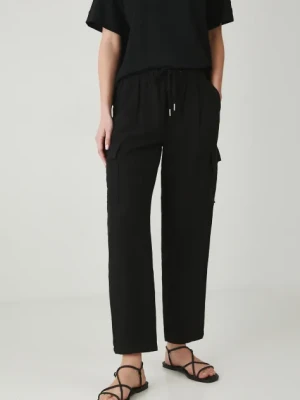 Medicine spodnie lniane damskie kolor czarny fason chinos high waist