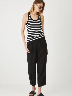 Medicine spodnie lniane damskie kolor czarny fason chinos high waist
