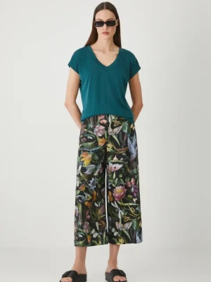 Medicine spodnie lniane damskie kolor czarny fason culottes high waist