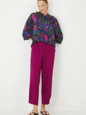 Medicine spodnie lniane damskie kolor różowy fason chinos high waist