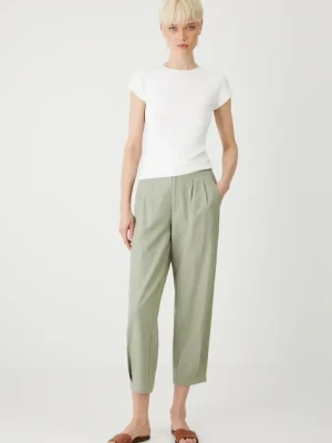 Medicine spodnie lniane damskie kolor zielony fason chinos high waist