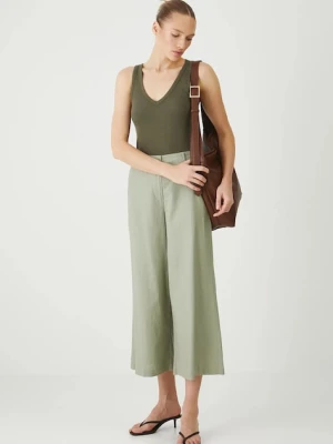Medicine spodnie lniane damskie kolor zielony fason culottes high waist