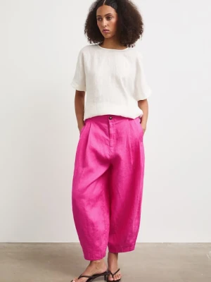 Medicine spodnie slouchy damskie lniane różowy