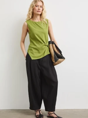 Medicine spodnie slouchy damskie lniane czarny