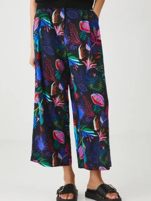 Medicine spodnie z domieszką lnu damskie kolor czarny szerokie high waist