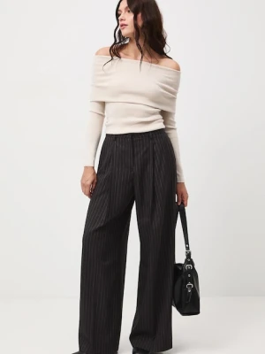 Medicine spodnie z domieszką wełny damskie kolor szary szerokie high waist