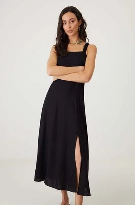 Medicine sukienka z domieszką lnu kolor czarny midi rozkloszowana