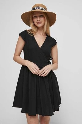 Medicine sukienka z domieszką lnu kolor czarny mini rozkloszowana