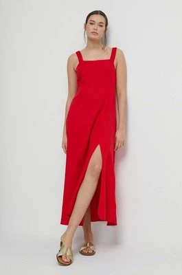 Medicine sukienka z domieszką lnu kolor czerwony maxi rozkloszowana