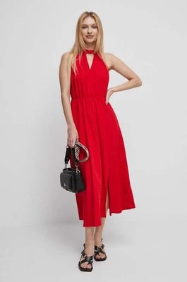 Medicine sukienka z domieszką lnu kolor czerwony midi rozkloszowana