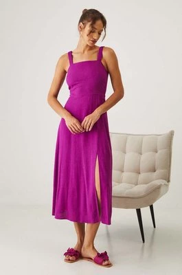 Medicine sukienka z domieszką lnu kolor fioletowy midi rozkloszowana