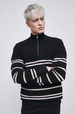 Medicine sweter bawełniany wzorzysty męski kolor czarny z półgolfem