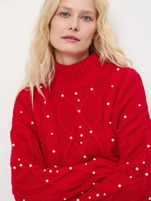 Medicine sweter damski kolor czerwony ciepły z półgolfem