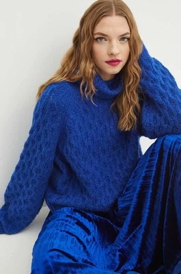 Medicine sweter damski kolor niebieski ciepły z golfem
