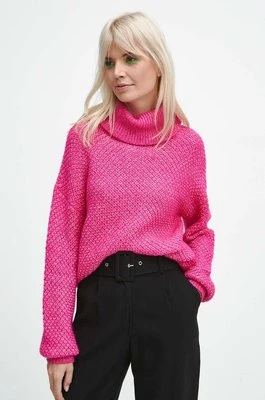 Medicine sweter damski kolor różowy ciepły z golfem