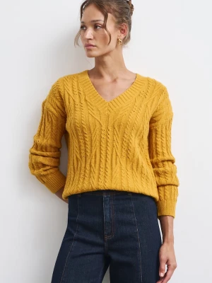 Medicine sweter damski z bawełną żółty
