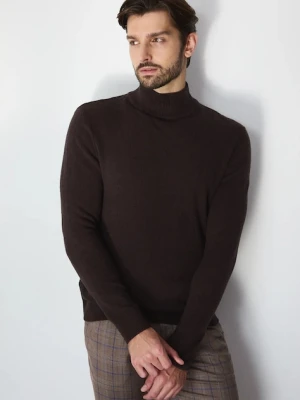 Medicine sweter męski kolor brązowy lekki z półgolfem