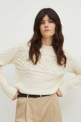 Medicine sweter z domieszką wełny damski kolor beżowy ciepły
