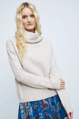 Medicine sweter z domieszką wełny damski kolor beżowy z golfem